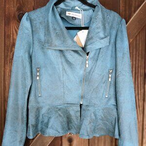 Montanaco S L XL Teal Blue Blazer Jacker Vegan Suede Asymmetrical zipper
